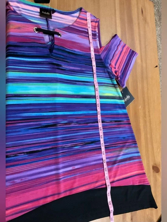 Rafaella: pull over horizontal stripes blouse with cut out /peek a boo shoulders - Picture 7 of 8